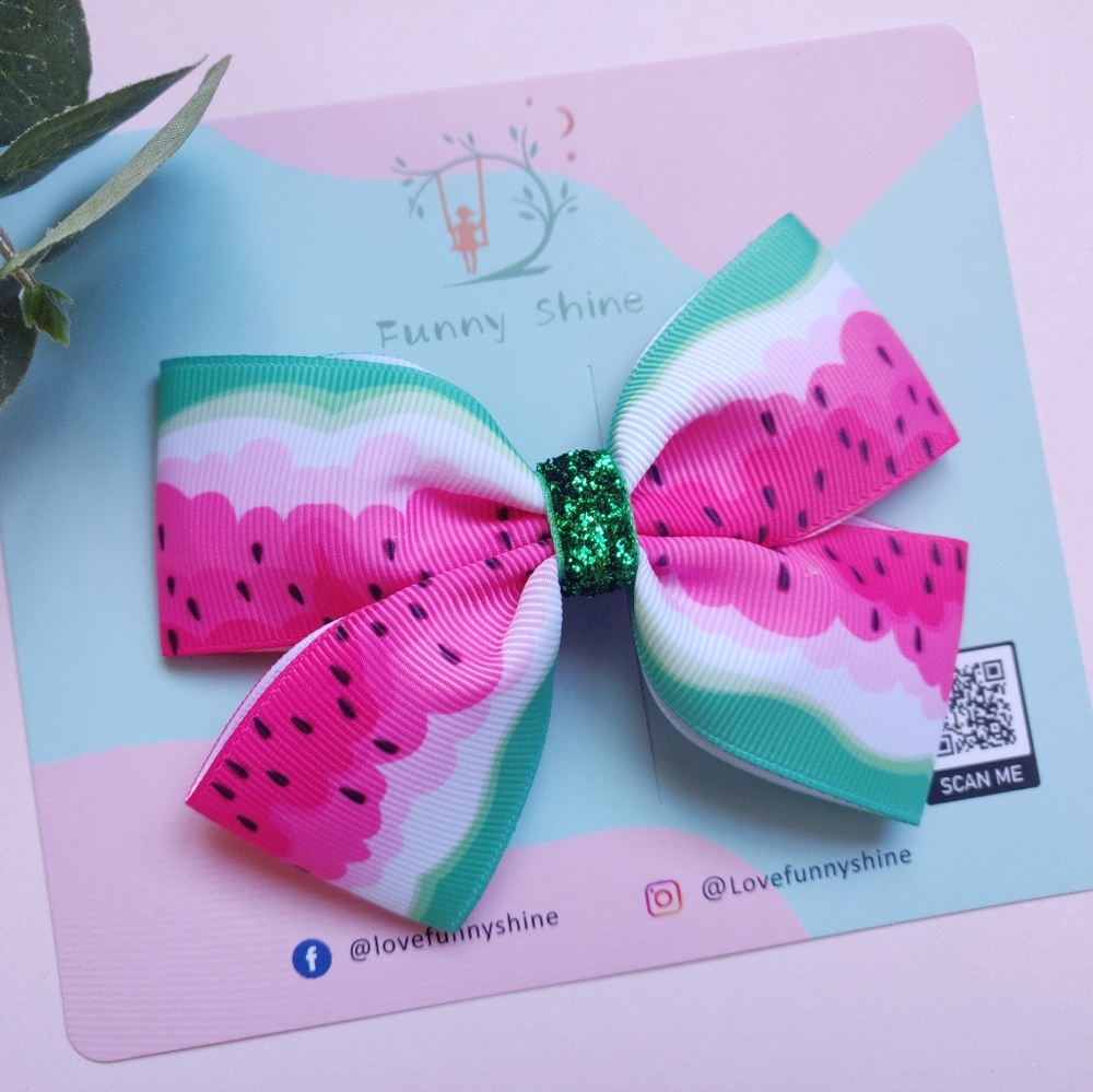 4" Big Princess Watermelon Bow. Girls Bow.